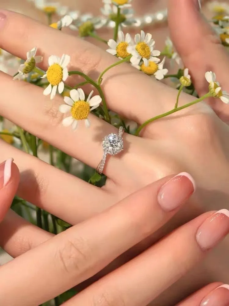 Promise Ring Set — Silver-tone promise ring set: a solitaire and a plain band worn on the hand
